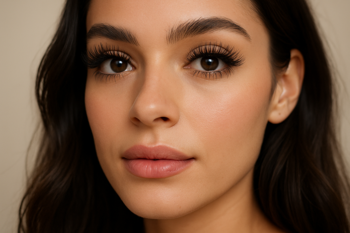 A beautifil woman with long thick natural lashes 